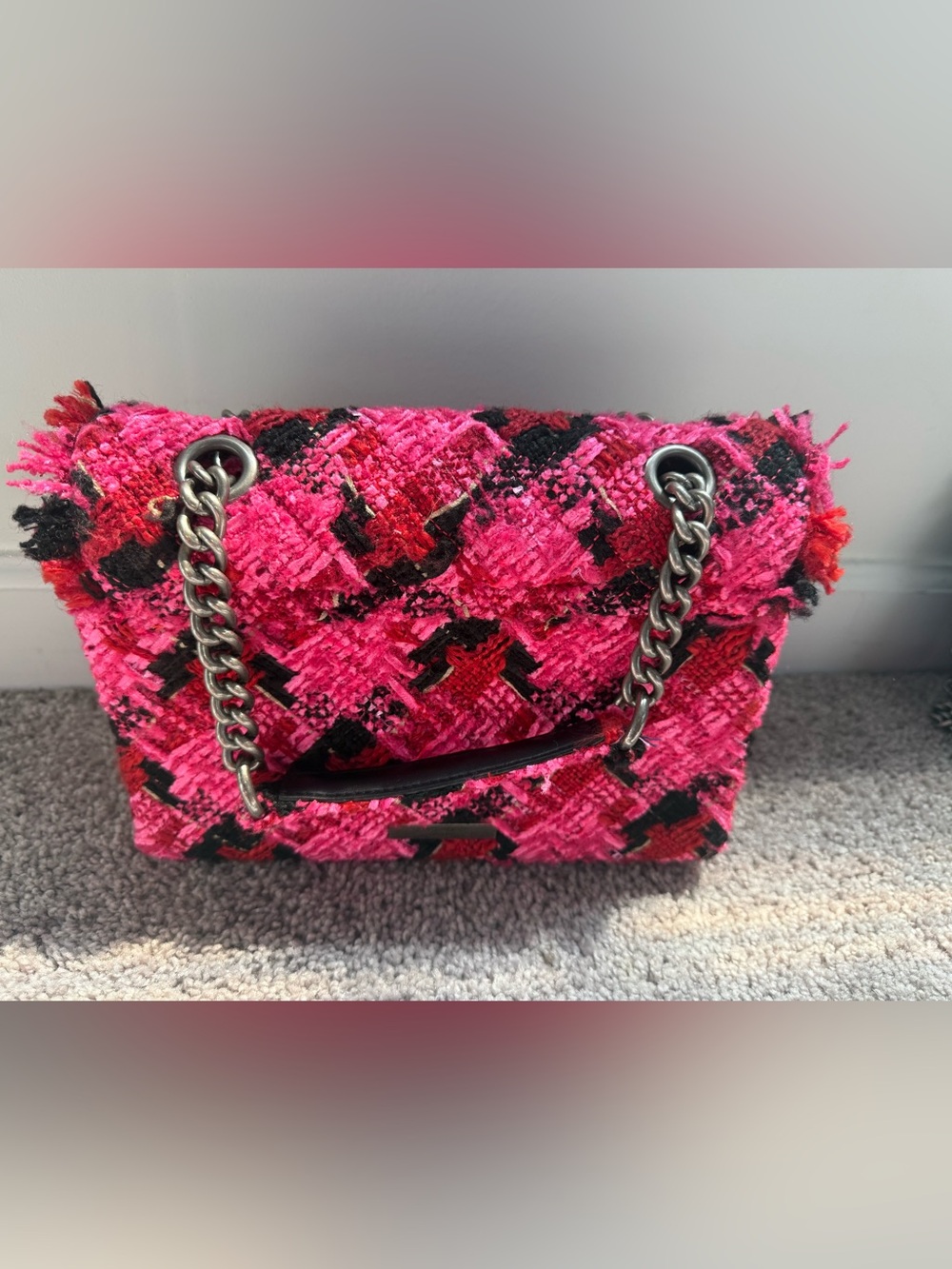 Kurt Geiger Pink Tweed Chain Shoulder Bag - Hand-Embellished Detail - Picture 3 of 4